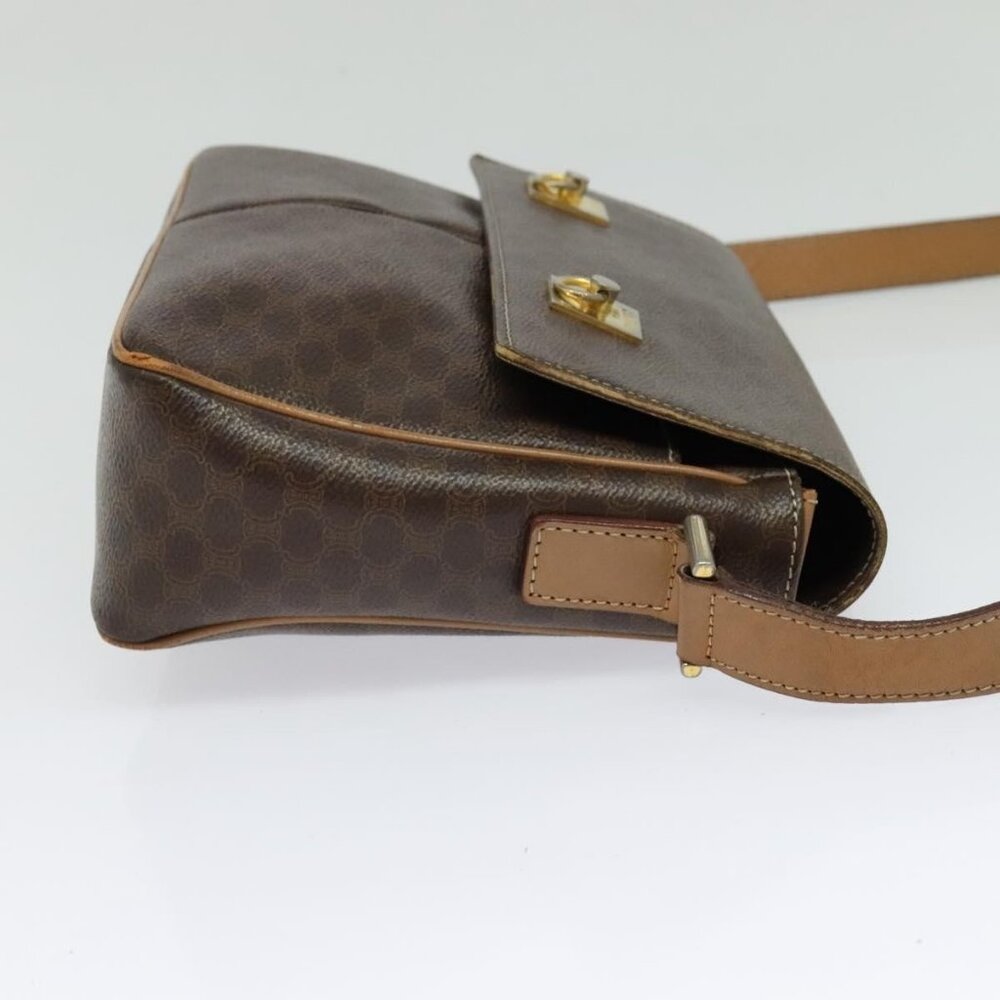 Authentic CELINE Macadam Canvas Shoulder Bag PVC Leather Brown Gold - Picture 11 of 16